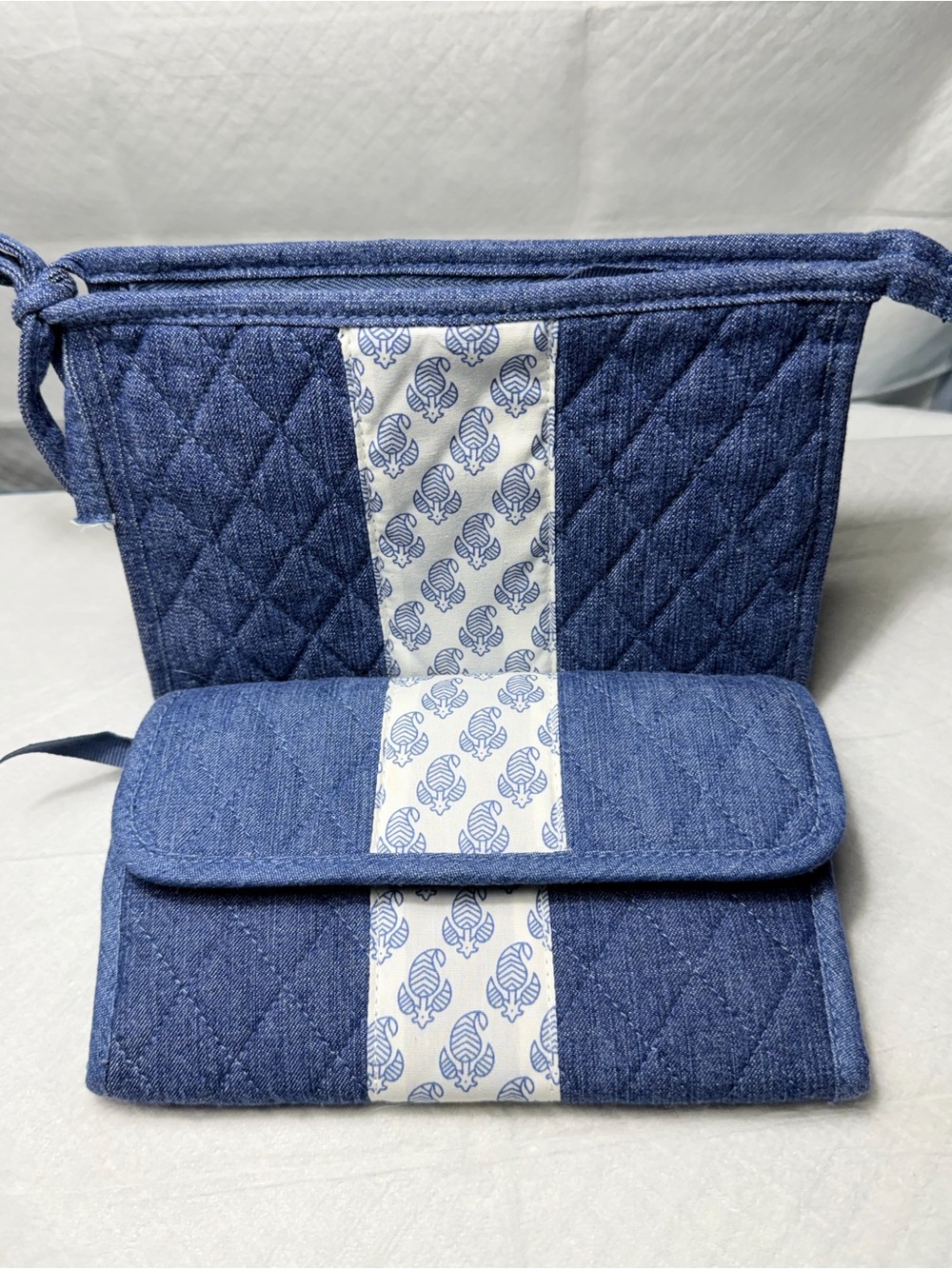Lemon Hill Quilted denim and paisley flower wallet and cosmetic case NWOT